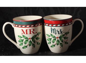 Pair Of Lenox American By Design Mr. & Mrs. Holiday Coffee Mugs