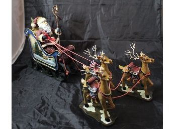Kurt S Adler Santa Sled And 3 Reindeer Figurine