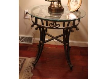 Round Wrought Iron Glass Top End Table