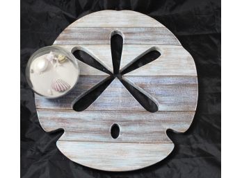 Wooden Sand Dollar Plaque  & Glass Seashell Paperweight