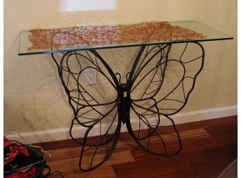 Wrought Iron Butterfly Glass Top Side Table