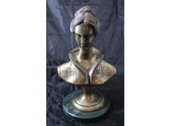 Lacquered Brass Forever Lovely & Beautiful Bust Made In India W/Marble Base