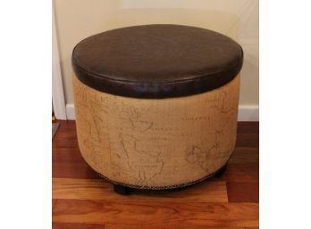 Round Leather Top Ottoman With Storage
