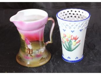 Royal Baymouth Pink Vase & Royal Dayton Blue And White Vase