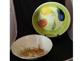 San Marino SAM Italian Ceramic Pottery Bowl W/Fruits & Water Color Bunny Bowl
