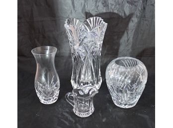 One Waterford Crystal Vase 2 Unmarked Crystal Vases 1 Crystal Creamer