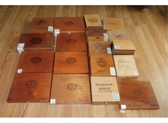 Assorted Lot Of Solid Wood Cigar Boxes