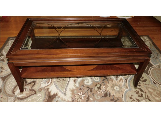 Return Gold International Company Solid Wood Coffee Table With Glass Top And Shelf