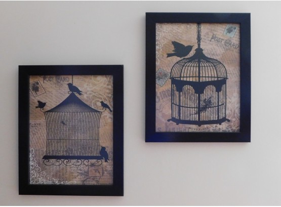 Decorative Pair Of Bird Cage Style Prints Framed