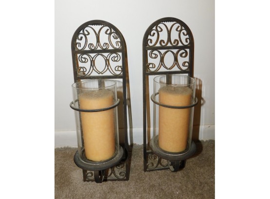 Pair Of Wrought Iron Candle Holder Wall Sconces