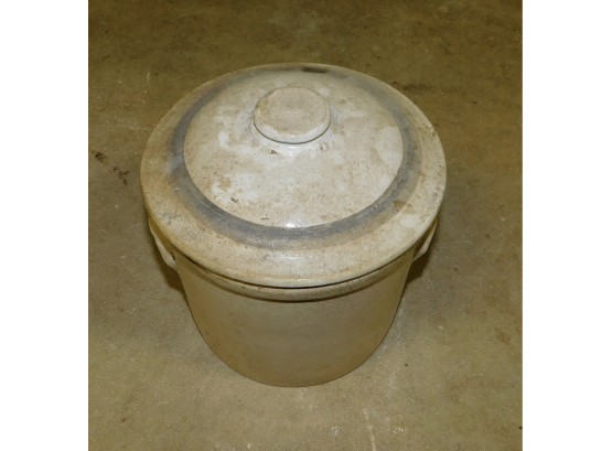 Antique White Stoneware Crock With Lid