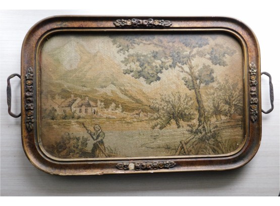 Vintage Hand Stitched Serving Tray With Handles