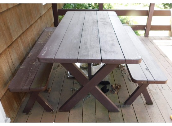 Solid Wood Painted Picnic Table With Two Benches