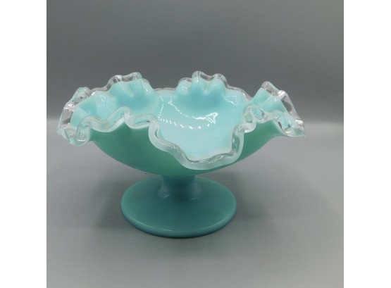 Vintage Footed Blue Milk Glass Bowl
