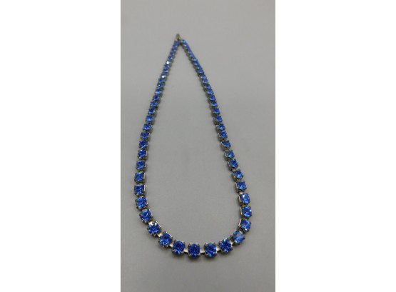 Silver Tone Necklace With Blue Cubic Zirconia Stones