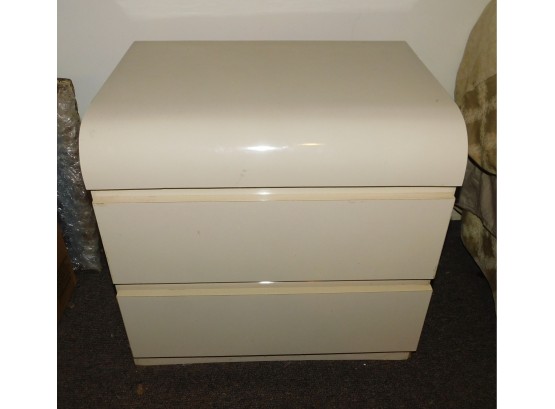 White Formica Two Drawer Night Stand