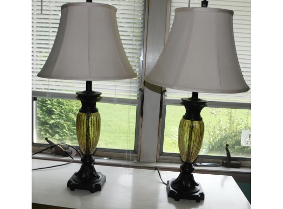 Lovely Pair Of Glass Accent Table Lamps