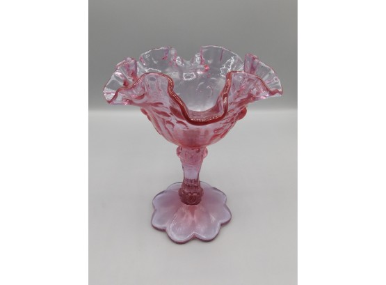 Vintage Fenton Colonial Pink Pressed Glass Compote Cabbage Rose Pattern