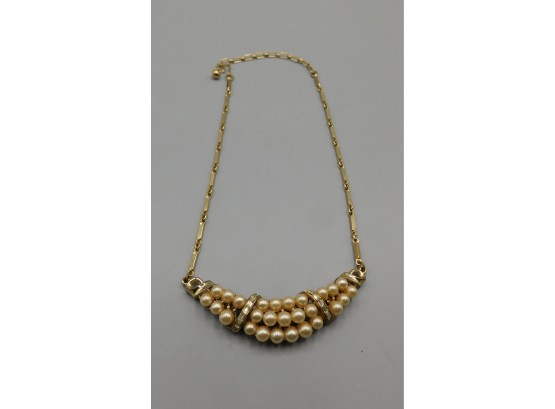 Vintage Gold Tone Costume Jewelry Necklace With Faux Pearls