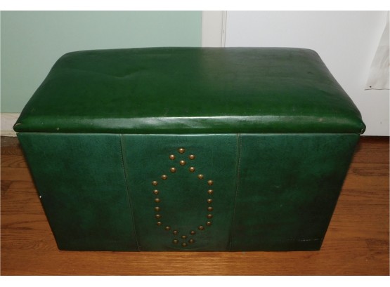 Vintage Green Leather Studded Wood Storage Box