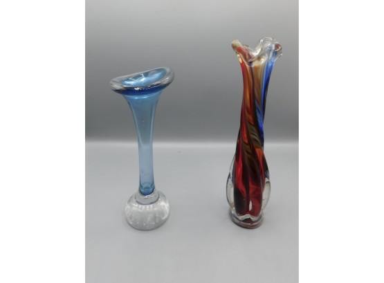 Handmade Pair Of Glass Bud Vases