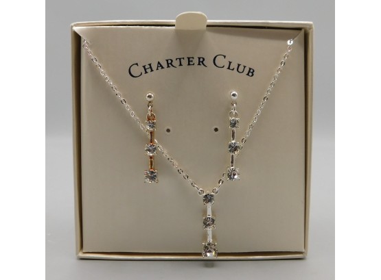 Lovely Charter Club Silver Plated Earring Necklace Set In Box