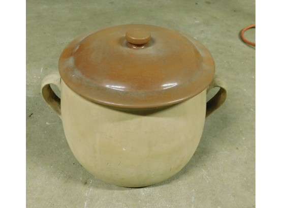 Antique Stoneware Dual Handle Pot With Orange Lid