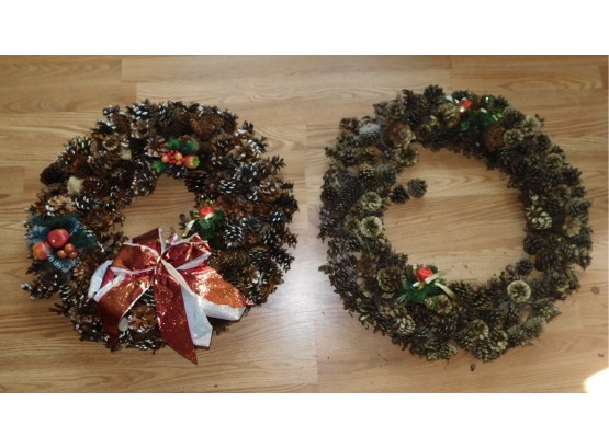 Decorative Pair Of Pine Cone Wreaths