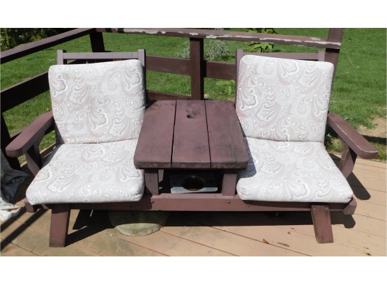 Solid Wood 2 Seater Bench With Cushions