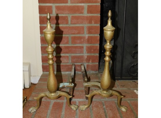 Vintage Solid Brass Fireplace Andirons