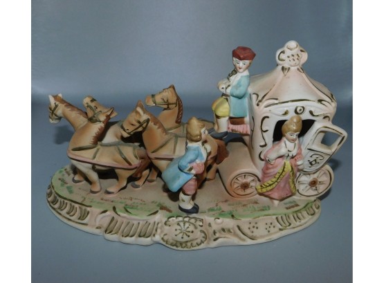 Vintage Hand Painted In Japan Horse And Carriage Porcelain Figurine