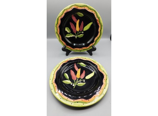 Pair Of Laurie Gates Vegetable Pattern Dinner Plates