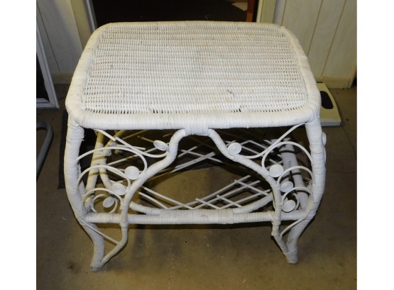Lovely White Rattan End Table