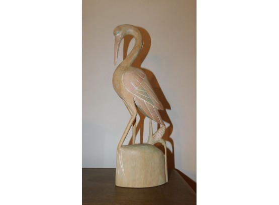 Art Deco Crane Solid Wood Figurine