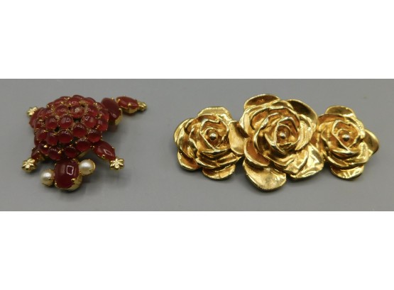 Vintage Pair Of Costume Jewelry Brooch Pins