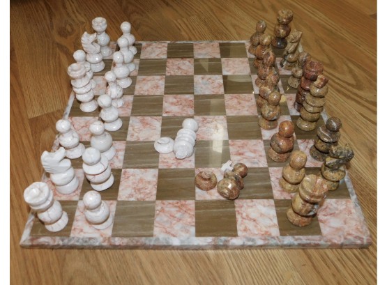 Vintage Alabaster Chess Set - Damaged