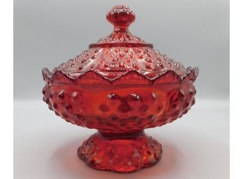 Vintage Fenton Ruby Red Footed Candy Compote With Lid