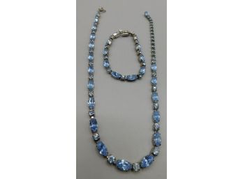 Lovely Set Of Blue Cubic Zirconia Stone Necklace And Bracelet
