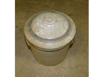 Antique White Stoneware Crock With Lid