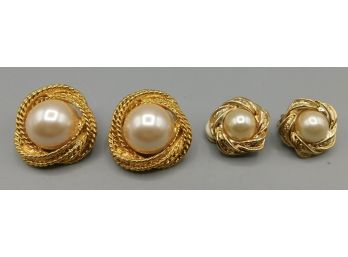 Lot Of Gold Plated Faux Pearl Costume Jewelry Earrings
