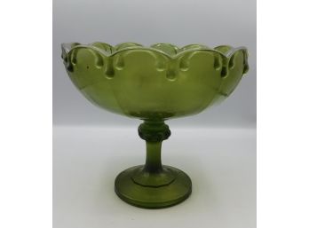 Vintage Indiana Glass Teardrop Green Pedestal Compote Fruitbowl Centerpiece