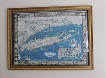 1961 The Billboard Barn Courtland Smith & Richard Foster 'A Map Of Long Island' Print  Framed