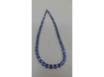 Silver Tone Necklace With Blue Cubic Zirconia Stones
