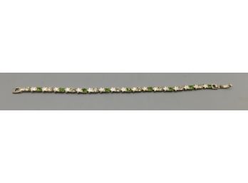 Silver-tone Star Style Bracelet With Green/white Rhinestones