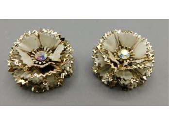 Vintage Pair Of Floral Style Costume Jewelry Clip-On Earrings