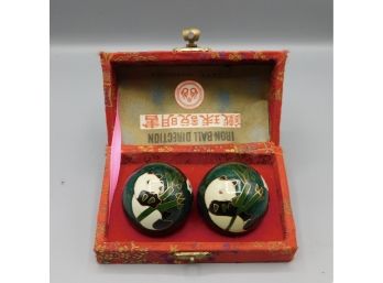 Lovely Pair Of Chinese Boading Balls With Panda Design And Case