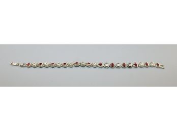 Silver-tone Heart Style Bracelet With Red/white Rhinestones