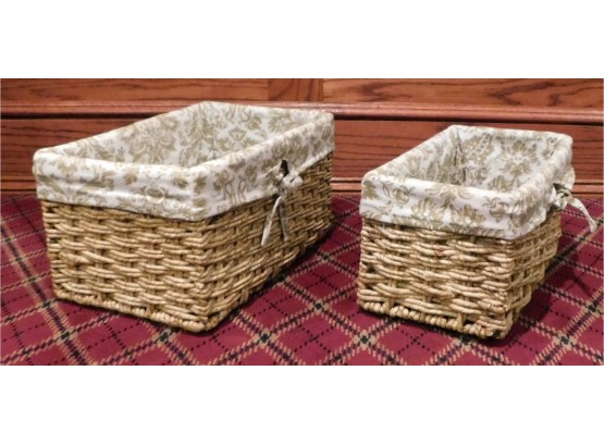 Wicker Baskets With Floral Lining - Pair Of 2
