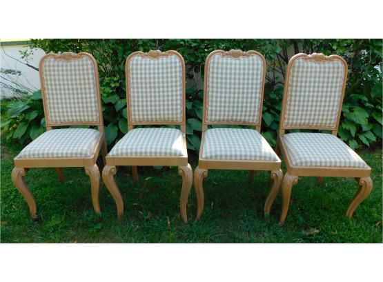 Set Of 4 Plaid Upholstered Wooden Dining Room Chairs
