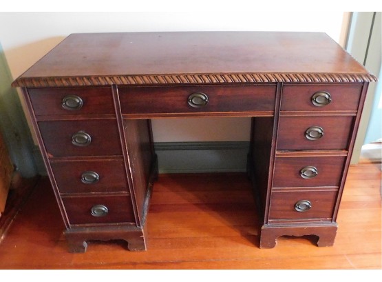 Vintage Dark Wooden Desk With 7 Drawers